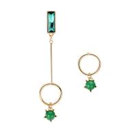 Zinc Alloy Asymmetric Earrings, with Resin, stainless steel post pin, gold color plated, for woman & with cubic zirconia, 87*18mm,21*18mm 