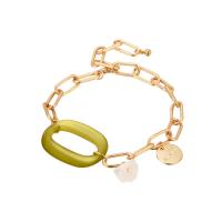 Brass Bracelets, with Acrylic, with 3cm extender chain, gold color plated, oval chain & for woman Approx 10.8 Inch 