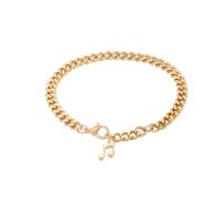 Brass Bracelets, Music Note, gold color plated, curb chain & for woman Approx 7.6 Inch 