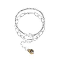 Zinc bracelets en strass en alliage , alliage de zinc, avec 6.5cm chaînes de rallonge, Placage de couleur platine, 2 pièces & chaîne ovale & pour femme & avec strass Environ 6.8 pouce, Environ 8.6 pouce, Vendu par fixé