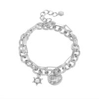 Zinc Alloy Rhinestone Bracelets, with 6cm extender chain, platinum color plated, 2 pieces & round link chain & box chain & for woman & with rhinestone Approx 7.6 Inch 