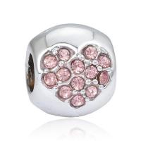 Rhinestone Zinc Alloy European Beads, silver color plated, with rhinestone, 10-15mm Approx 4-4.5mm 