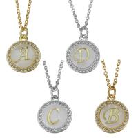 Stainless Steel Jewelry Necklace, with Resin, with 2Inch extender chain, Flat Round, plated, letters are from A to Z & oval chain & for woman & with rhinestone 1.5mm Approx 17 Inch 