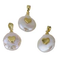 Cultured Freshwater Pearl Brass Pendant, with Freshwater Pearl, gold color plated, fashion jewelry, 13-13.5x17-20x6.5-9mm Approx 