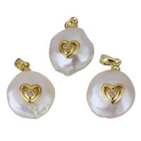 Cultured Freshwater Pearl Brass Pendant, with Freshwater Pearl, gold color plated, fashion jewelry & micro pave cubic zirconia, 14x17-19x8-9.5mm Approx 