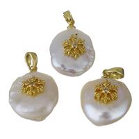Cultured Freshwater Pearl Brass Pendant, with Freshwater Pearl, gold color plated, fashion jewelry, 14-15x17-20x8-9mm Approx 