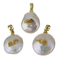 Cultured Freshwater Pearl Brass Pendant, with Freshwater Pearl, gold color plated, fashion jewelry, 13.5-15x18-20x8.5-10mm Approx 