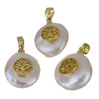 Cultured Freshwater Pearl Brass Pendant, with Freshwater Pearl, gold color plated, fashion jewelry, 14-15.5x18.5-19.5x7-10mm Approx 