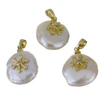 Cultured Freshwater Pearl Brass Pendant, with Freshwater Pearl, gold color plated, fashion jewelry, 14-15.5x19-20x7-9mm Approx 