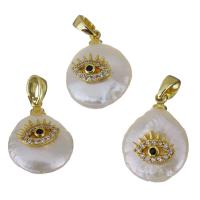 Cultured Freshwater Pearl Brass Pendant, with Freshwater Pearl, gold color plated, fashion jewelry & micro pave cubic zirconia, 12-13x16.5-17.5x6.5-7mm Approx 