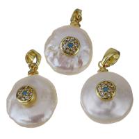 Cultured Freshwater Pearl Brass Pendant, with Freshwater Pearl, gold color plated, fashion jewelry & micro pave cubic zirconia, 13-13.5x17-18x8.5-9mm Approx 