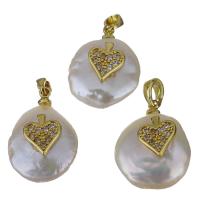 Cultured Freshwater Pearl Brass Pendant, with Freshwater Pearl, gold color plated, fashion jewelry & micro pave cubic zirconia, 14-15x19-20x7-7.5mm Approx 