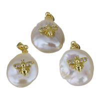 Cultured Freshwater Pearl Brass Pendant, with Freshwater Pearl, gold color plated, fashion jewelry & micro pave cubic zirconia, 13.5-15x19-20x8-10mm Approx 