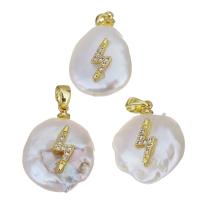 Cultured Freshwater Pearl Brass Pendant, with Freshwater Pearl, gold color plated, fashion jewelry & micro pave cubic zirconia, 14.5-15.5x19-21.5x9-10mm Approx 