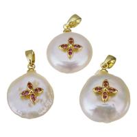 Cultured Freshwater Pearl Brass Pendant, with Freshwater Pearl, gold color plated, fashion jewelry & micro pave cubic zirconia, 14-15x18-19x7-8mm Approx 