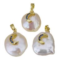Cultured Freshwater Pearl Brass Pendant, with Freshwater Pearl, gold color plated, fashion jewelry & micro pave cubic zirconia, 13.5-14x18.5-20x9-9.5mm Approx 