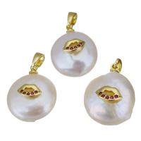 Cultured Freshwater Pearl Brass Pendant, with Freshwater Pearl, gold color plated, fashion jewelry & micro pave cubic zirconia, 14.5-15x18.5-19x8-10.5mm Approx 