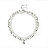 Ожерелье ручной латунные, Латунь, плакирован серебром, Овальный цепь & Женский длина:17.7 дюймовый, продается Strand