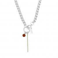 Ожерелье ручной латунные, Латунь, с кубический цирконий, с 425 наполнитель цепи, плакирован серебром, цепь из круглых кольц & Женский длина:17 дюймовый, продается Strand