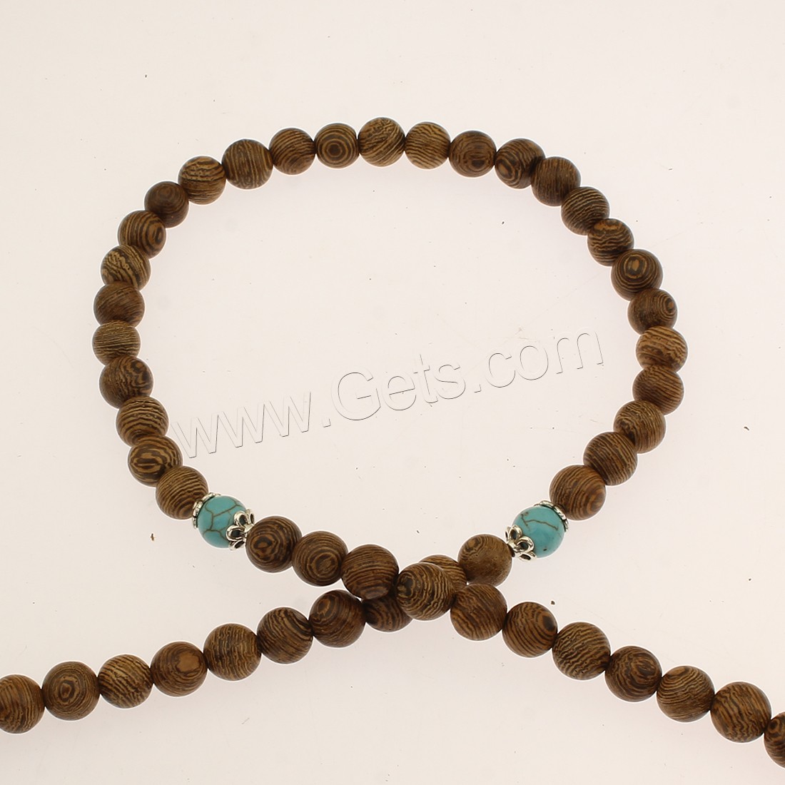 108 Mala Beads, Wenge, with Elastic Thread & Synthetic Turquoise & Zinc Alloy, antique silver color plated, Buddhist jewelry & different size for choice & 4-strand, 108PCs/Strand, Sold By Strand