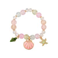 Enamel Zinc Alloy Bracelets, Glass Beads, with Zinc Alloy, gold color plated, for woman, pink Approx 6.3 Inch 