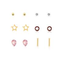 Zinc alliage strass Stud Earring, alliage de zinc, avec résine, acier inoxydable puce boucle d'oreille, Placage de couleur d'or, 6 pièces & pour femme & avec strass, Vendu par fixé