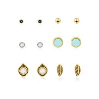 Zinc Alloy Rhinestone Stud Earring, with ABS Plastic Pearl & Resin, stainless steel post pin, gold color plated, 6 pieces & for woman & with rhinestone & blacken 