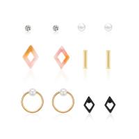 Zinc Alloy Rhinestone Stud Earring, with ABS Plastic Pearl & Resin, stainless steel post pin, gold color plated, 6 pieces & for woman & with rhinestone 