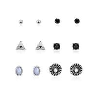 Zinc Alloy Rhinestone Stud Earring, with Resin, stainless steel post pin, platinum color plated, 6 pieces & for woman & faceted & with rhinestone & blacken 