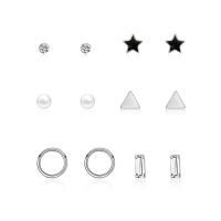 Zinc alliage strass Stud Earring, alliage de zinc, avec Plastique ABS perle, acier inoxydable puce boucle d'oreille, Placage de couleur platine, 6 pièces & pour femme & avec strass, Vendu par fixé