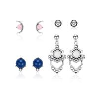 Zinc Alloy Earring Set, Stud Earring & earring, with Resin, stainless steel post pin, platinum color plated, 4 pieces & for woman & with rhinestone 