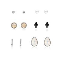 Zinc Alloy Rhinestone Stud Earring, with ABS Plastic Pearl & Resin, stainless steel post pin, platinum color plated, 6 pieces & for woman & with rhinestone 