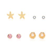 Zinc Alloy Rhinestone Stud Earring, with ABS Plastic Pearl & Resin, stainless steel post pin, gold color plated, 4 pieces & for woman & with rhinestone 