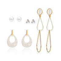 Zinc Alloy Earring Set, Stud Earring & earring, with ABS Plastic Pearl & Resin, stainless steel post pin, gold color plated, 4 pieces & for woman & with rhinestone 