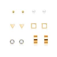 Zinc Alloy Rhinestone Stud Earring, with ABS Plastic Pearl, stainless steel post pin, gold color plated, 6 pieces & for woman & with rhinestone 