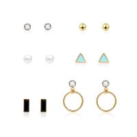 Zinc Alloy Earring Set, Stud Earring & earring, with ABS Plastic Pearl & Resin, stainless steel post pin, gold color plated, 6 pieces & for woman & faceted & with rhinestone 