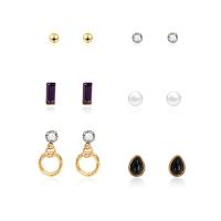 Zinc Alloy Earring Set, Stud Earring & earring, with ABS Plastic Pearl & Resin, stainless steel post pin, gold color plated, 6 pieces & for woman & faceted & with rhinestone 