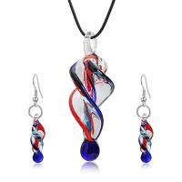 Lampwork Jewelry Sets, earring & necklace, with PU Leather Cord & Zinc Alloy, plated, fashion jewelry & for woman, 26mmuff0c75mm Approx 17.72 Inch 