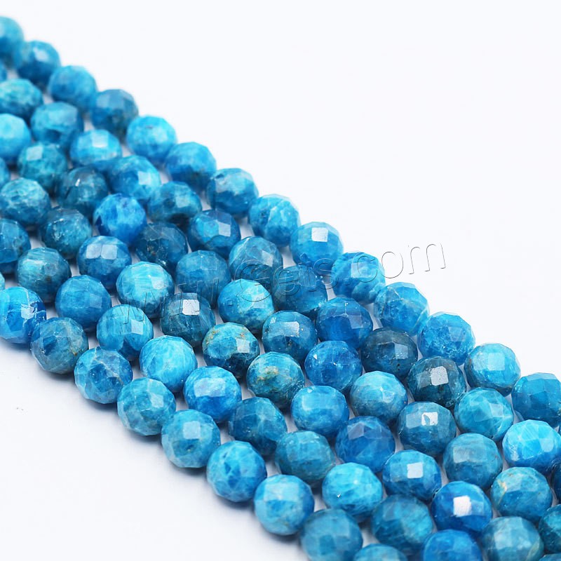 Apatites Beads, Round, polished, DIY & different size for choice & faceted, blue, Length:Approx 15 Inch, Sold By Strand
