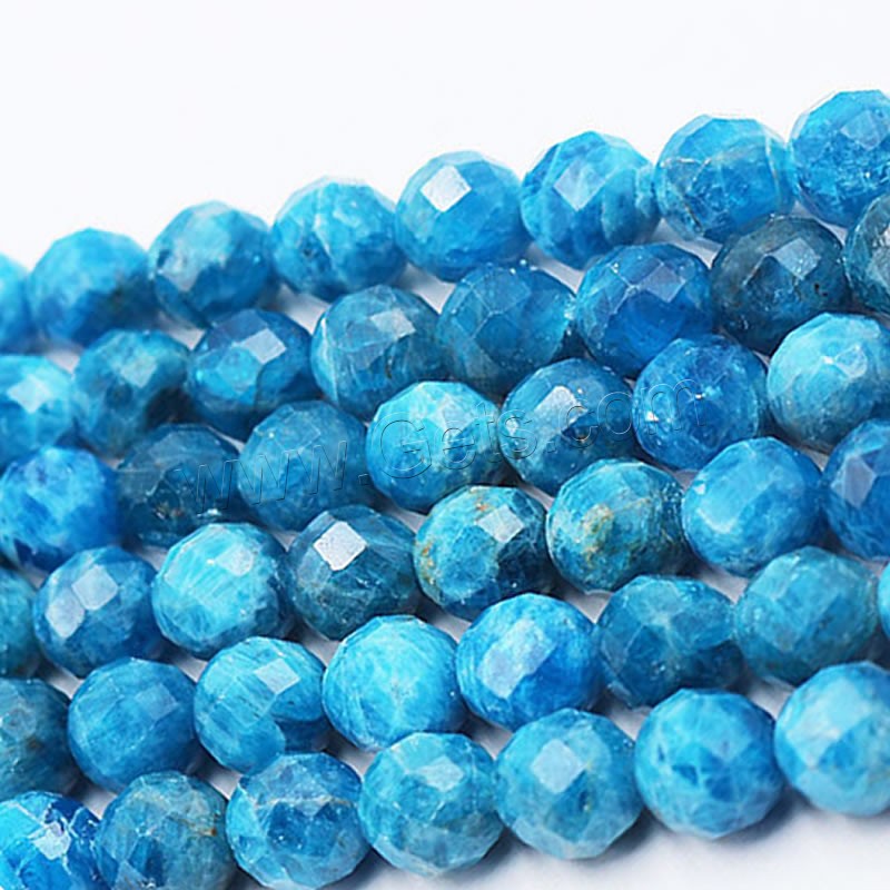 Apatites Beads, Round, polished, DIY & different size for choice & faceted, blue, Length:Approx 15 Inch, Sold By Strand