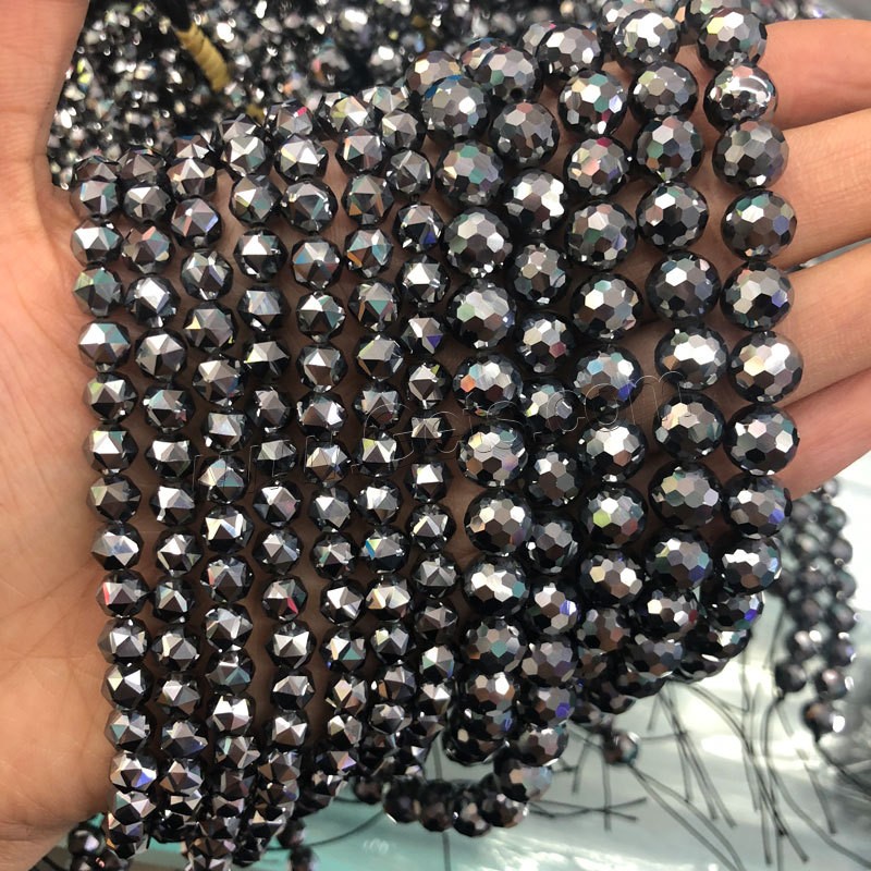 Terahertz-Stein Perle, rund, poliert, DIY & verschiedene Größen vorhanden & facettierte, Silberfarbe, Länge:ca. 15 ZollInch, verkauft von Strang