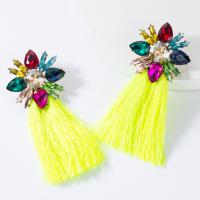 Crystal Tassel Earring, with Cotton Thread & Zinc Alloy, plated, fashion jewelry & for woman 