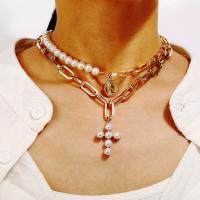 Mode-Multi-Layer-Halskette, Zinklegierung, mit Kunststoff Perlen, plattiert, Modeschmuck & für Frau, goldfarben, 34mm, Länge:ca. 14.68 ZollInch, verkauft von Strang