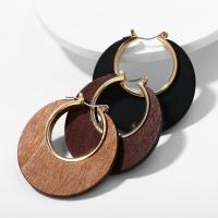 Zinc Alloy Hoop Earring, with Wood, plated, fashion jewelry & for woman 