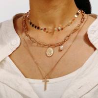 Fashion Multi Layer Necklace, Zinc Alloy, with Plastic Pearl, plated, fashion jewelry & for woman, golden, 30mm 
