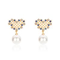 Rhinestone Brass Drop Earring, with ABS Plastic Pearl, stainless steel post pin, gold color plated, for woman & with rhinestone, 19*26mm 
