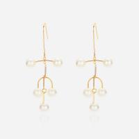 Brass Drop Earring, with Plastic Pearl, brass earring hook, gold color plated, fashion jewelry & for woman, 38*80mm 