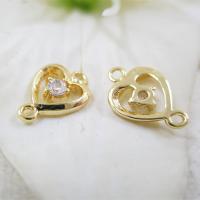 Rhinestone Brass Connector, Heart, gold color plated & with rhinestone & 1/1 loop Approx 1.2mm 