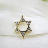 Rhinestone Brass Connector, Hexagram, gold color plated, with rhinestone & 1/1 loop Approx 1mm 