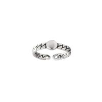 925 Sterling Silver Cuff Finger Ring, antique silver color plated, for woman & smooth, 5mm, US Ring 